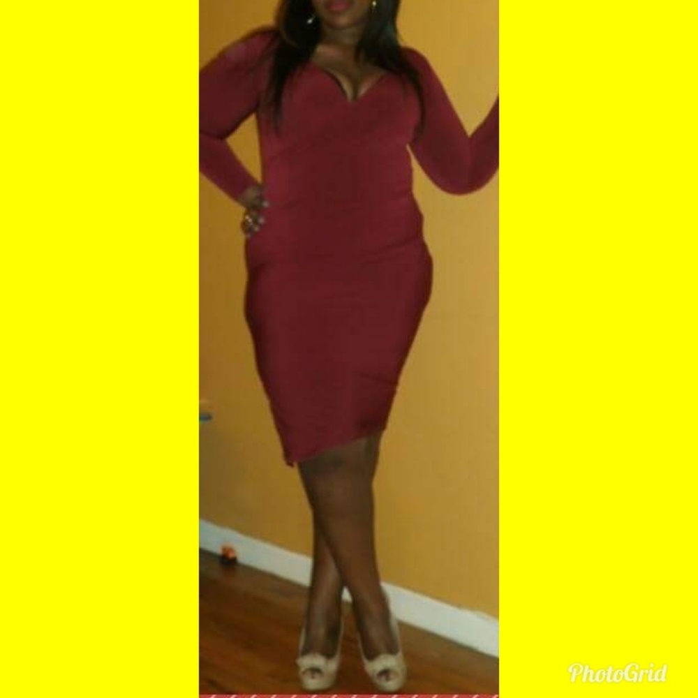 Burgundy long sleeve midi dress